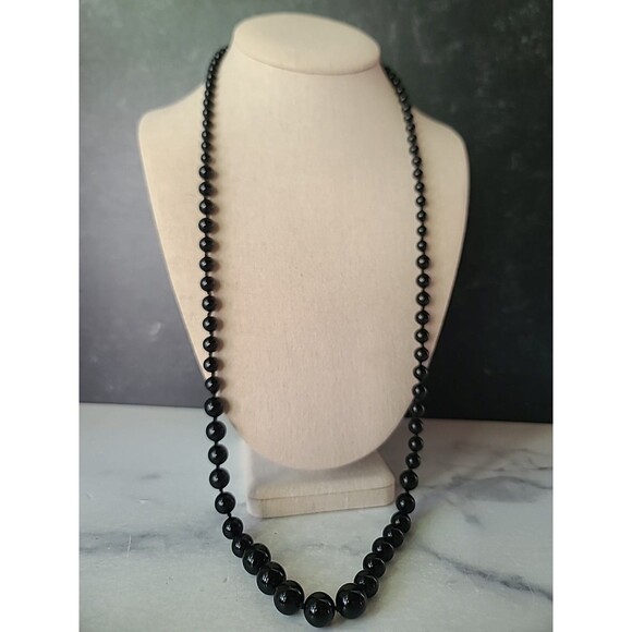 Artisan Onyx Graduated Ball Bead Necklace Vintage - Picture 6 of 10